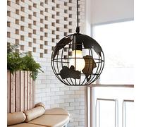 Mengjay Rétro Suspension au Éclairage plafond Métal Retro Suspensions Luminaires 60W E27 Lustre 1 Lumières Lustre à lampadaire Forme de la Terre Noir Salon Chambre Grenier Hôtel (Diamètre 20cm)