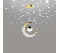Mengjay Suspension Luminaire Lune et Étoiles Nordique Créativité LED Lustre Plafonnier 10W Lampe à Suspension avec Projection d'étoile Moderne pour Enfants Chambre (Or, Blanc Froid)