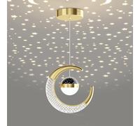 Mengjay Suspension Luminaire Lune et Étoiles Nordique Créativité LED Lustre Plafonnier 10W Lampe à Suspension avec Projection d'étoile Moderne pour Enfants Chambre (Or, Blanc Chaud)