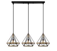 Mengjay Trade 3 Lampes Suspension Luminaire Industrielle Lustre Plafonnier Vinatge Abat-jour Cage Dimant en Métal et Corde de Chanvre Lampe E27 pour Salle à Manger Salon Cuisine, Ø25cm, Noir