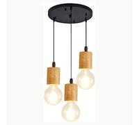 Mengjay Trade E27*3 Lustre en bois de style japonais Lustre à Trois têtes Lustre à Disque Lampe à Manger réglable suspensio lampe Salle À Manger Salon Boutique Café Restaurant Salon de thé (C)