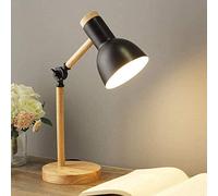 Mengjay Trade E27 Lampe de Travail Rétro Flexible - Bureau, Chevet en Métal et Bois - Éclairage pour Salon et Chambre - Noir