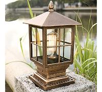 Mengjay Trade Lampe d'extérieur rustique sur pied Noir E27 IP44 Lampe d'extérieur sur pied Pilier Eclairage de jardin lumière de pilier simple moderne, phare de portail, lampes de patio (Style C-Or)