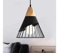 Mengjay Trade Suspension Luminaire Vintage,Bois Métal design Lampe Plafonnier Industrielle en Luminaires Suspension Abat-jour 27 Applique d'Eclairage pour salle à manger Cuisine,Noir