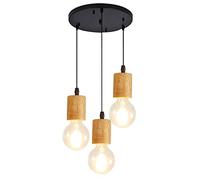 Mengjay Trade Vintage En Bois Géométrique Pendentif Lumières 3 têtes Suspendue Salle À Manger Bar Restaurant Lampe En Bois Moderne Luminaire E27 Suspensions Plafonniers Luminaire