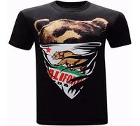 MENGJI Street T-Shirt California Republic White Bandana Bear Men's Black XXL