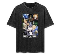 MENGJI T-Shirt Unisex Retro Ghost in The Shell Cotton Round Neck Black L