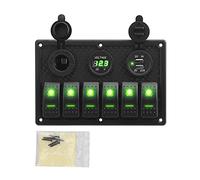 MENGKE 2/3/6 Gang 4.2A étanche numérique bascule interrupteur à bascule panneau 2 USB fente prise tension affichage Cigarette bateau marin(Green)