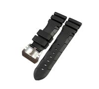 MENGKE Bracelet de montre compatible avec Panerai SUBMERSIBLE PAM 441359 en caoutchouc de silicone souple 24 mm 26 mm for homme, bracelet de montre, accessoires de montre.(Black-Silver Buckle2,24mm)