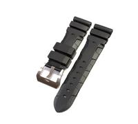 MENGKE Bracelet de montre compatible avec Panerai SUBMERSIBLE PAM 441359 en caoutchouc de silicone souple 24 mm 26 mm for homme, bracelet de montre, accessoires de montre.(Black-Silver Buckle1,24mm)