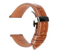 MENGKE Bracelet De Montre en Cuir Marron Noir, 18mm, 20mm, 22mm, 24mm, for Hommes Et Femmes, Boucle Papillon, Bracelet De Montre(DB Butterfly S_23mm)