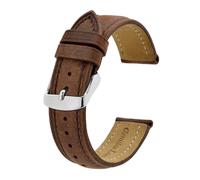 MENGKE Bracelet de montre en cuir véritable 18mm 20mm 22mm 23mm Bracelet de remplacement Bracelet de montre Vintage hommes Bracelet(Brown-Silver Buckle,18mm)