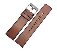MENGKE Bracelet En Cuir Authentique Compatible Avec DZ 1399 DZ4280 DZ4290 22mm 24mm 28mm Bracelet De Montre Diesel(Brown-Silvery Buckle,24mm)