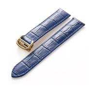 MENGKE Bracelet En Cuir Compatible Avec Cartier Tank Solo, En Cuir De Vache, 22mm, For Hommes Et Femmes, Boucle Pliante, Accessoires De Bracelet De Montre(Blue gold buckle,18mm)