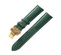 MENGKE Bracelet En Cuir Véritable For Femmes, En Cuir Souple, Grainé, For Hommes, 14 16 18 20 22mm, Boucle Papillon(Green gold buckle,15mm)