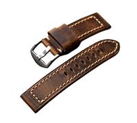 MENGKE Bracelet en cuir Vintage for hommes, huileux, première couche de peau de vache, 20 21 22 23 24MM, Adaptable, en Bronze, épais(Silver clasp,24mm)