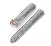 MENGKE Compatible Avec Le Bracelet Ballon Bleu Cartier En Cuir De Vachette Grain Litchi Souple, Accessoires Pliants En Cuir For Hommes Et Femmes(Grey rose buckle,14x8mm)
