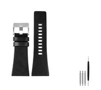 MENGKE Compatible With les bracelets diesel Gands for hommes Bandes de montre de grande taille P-olice 2 6mm 28mm 30mm 32mm Zwart Brown Brown Calf Masquer la sangle en cuir(A black silver,26mm)