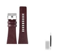 MENGKE Compatible With les bracelets diesel Gands for hommes Bandes de montre de grande taille P-olice 2 6mm 28mm 30mm 32mm Zwart Brown Brown Calf Masquer la sangle en cuir(A dark brown silver,24mm)