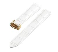 MENGKE Convient Aux Séries D'interfaces Convexes Compatible Avec Les Accessoires De Montre Cartier 14 Mm 16 Mm 18 Mm 20 Mm 22 Mm Bracelet En Cuir À Boucle Déployante(White gold buckle,22x14mm)