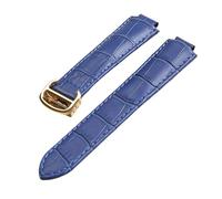 MENGKE Convient Aux Séries D'interfaces Convexes Compatible Avec Les Accessoires De Montre Cartier 14 Mm 16 Mm 18 Mm 20 Mm 22 Mm Bracelet En Cuir À Boucle Déployante(Blue gold buckle,16x9mm)