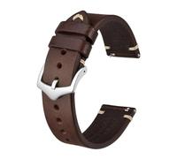 MENGKE Crazy Horse Bracelet De Montre En Cuir, 18 Mm, 20 Mm, 22 Mm, Compatible Avec La Montre Intelligente Huawei, Compatible Avec Samsung Galaxy Gear, Noir, Vert, Marron(Coffee Brown-Silver,22mm)