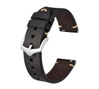 MENGKE Crazy Horse Bracelet De Montre En Cuir, 18 Mm, 20 Mm, 22 Mm, Compatible Avec La Montre Intelligente Huawei, Compatible Avec Samsung Galaxy Gear, Noir, Vert, Marron(Black-Silver Buckle,18mm)