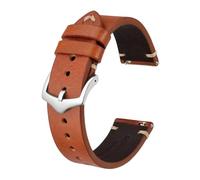MENGKE Crazy Horse Bracelet De Montre En Cuir, 18 Mm, 20 Mm, 22 Mm, Compatible Avec La Montre Intelligente Huawei, Compatible Avec Samsung Galaxy Gear, Noir, Vert, Marron(Toffee Brown-Silver,18mm)