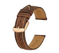 MENGKE Crazy Horse - Bracelet De Montre En Cuir For Hommes, 18mm, 20mm, 21mm, 22mm, 24mm, Ceinture De Remplacement, Boucle En Or Rose(Brown(Beige Line),16mm)