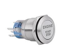 MENGKE Interrupteur d'allumage Auto 19mm 12V blanc LED Commutateur de bouton d'arrêt du moteur de voiture(Silver)