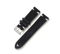 MENGKE Nouveau Bracelet De Montre en Cuir Suédé 20mm 22mm Bracelet De Montre Vintage Bracelet De Montre De Remplacement Qiuck Libération Bracelet Accessoires(Black_22mm Silver Buckle)