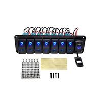 MENGKE Panneau de commutateur à bascule de bateau marine 8 Kit de panneau de commutateur à bascule LED de gangs 12V / 24V Disjoncteur Dual USB Slots Light(8 gang)