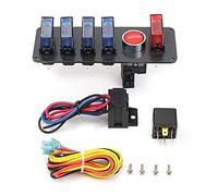 MENGKE Panneau de commutation à bascule 12V 6 en 1 LED Course de commutateur de commutateur d'allumage de voiture de course Démarrage/arrêt Push, Fibre de carbone