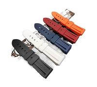 MENGKE Silicone caoutchouc Watchband 22mm 24mm 26mm Noir Bleu Rouge Orange White White Watch Bande Compatible With Panerai Sangle Watchband Watchband Outil gratuit(26mm Blue,With Silver buckle)