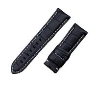 MENGKEG 22 24 26mm Bracelet De Montre En Cuir De Bambou De Veau Italien Compatible Avec Les Accessoires PAM441 / 111/386(Blk White Line,24mm PAM,Black Buckle)