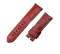 MENGKEG 22 24 26mm Bracelet De Montre En Cuir De Bambou De Veau Italien Compatible Avec Les Accessoires PAM441 / 111/386(Red,26mm PAM,Without Buckle)