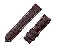 MENGKEG 22mm 24mm 26mm Italie Veau Bracelet En Cuir De Bambou Compatible Avec Panerai Bracelet Bracelet De Montre Avec Boucle PAM441/111/386 Accessoires(Brown White Line,22mm PAM,Rose Buckle)