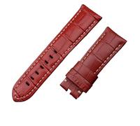 MENGKEG 22mm 24mm 26mm Italie Veau Bracelet En Cuir De Bambou Compatible Avec Panerai Bracelet Bracelet De Montre Avec Boucle PAM441/111/386 Accessoires(Red,24mm PAM,Black Buckle)