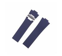 MENGKEG 25mm * 12mm Noir Marron Bleu Bracelet En Caoutchouc De Silicone Étanche Boucle Pliante Bracelet Compatible Avec Le Bracelet De Montre Ulysse Nardin(Blue and metal,With black buckle)