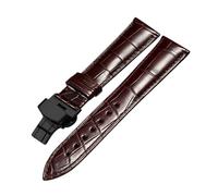 MENGKEG Bracelet De Montre En Cuir De Crocodile Véritable 14mm 16mm 18mm 19mm 20mm 21mm 22mm Montres Bracelet Café Noir Boucle Papillon Bracelet De Montre(Brown black clasp,21mm)