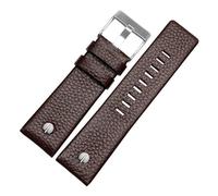 MENGKEG Bracelet De Montre En Cuir Véritable 22 24 26 27 28 30mm Grain De Litchi Compatible Avec Diesel DZ4316 DZ7395 DZ7305 Bracelet De Montre(Brown silver buckle,32mm)