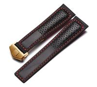 MENGKEG Bracelet De Montre En Cuir Véritable Givré Compatible Avec Tag Heuer Carrera Plongée Monaco F1 Series Chaîne De Montre Respirante 22 Mm Bracelet De Montre For Homme(Black red-gold)