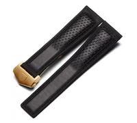 MENGKEG Bracelet De Montre En Cuir Véritable Givré Compatible Avec Tag Heuer Carrera Plongée Monaco F1 Series Chaîne De Montre Respirante 22 Mm Bracelet De Montre For Homme(Black-gold)