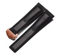 MENGKEG Bracelet De Montre En Cuir Véritable Givré Compatible Avec Tag Heuer Carrera Plongée Monaco F1 Series Chaîne De Montre Respirante 22 Mm Bracelet De Montre For Homme(Black-rosegold)