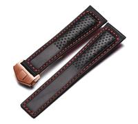 MENGKEG Bracelet De Montre En Cuir Véritable Givré Compatible Avec Tag Heuer Carrera Plongée Monaco F1 Series Chaîne De Montre Respirante 22 Mm Bracelet De Montre For Homme(Black red-rosegold)