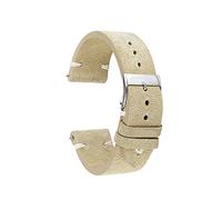 MENGKEG Bracelets De Montre Vintage En Cuir Véritable Suédé Bracelet De Montre En Velours Fait À La Main 18mm 20mm 22mm 24mm Bracelet De Remplacement(Beige with white,18mm)