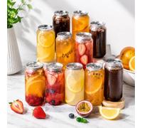 menglanchang 200 Pet Trinkbecher Mit Deckel FüR Saft, Smoothies & Eiskaffee To Go EasyPullLid-330ml