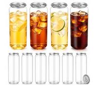 menglanchang 200 Pet Trinkbecher Mit Deckel FüR Saft, Smoothies & Eiskaffee To Go EasyPullLid-500ml