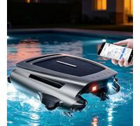 menglanchang Écumeur De Piscine Robotisé-Robot Nettoyeur Skimmer Solaire Surface Piscine,Robot Nettoyeur Piscine pour Surface-ContrôLe Via Application,Area 200㎡,Nettoyage Automatique 24/7 Grey