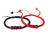 MENGLINA Bracelet tressé à la main avec nœud chinois noir et rouge pour couple - Perles en pierre d'agate naturelle tressée - Bracelet Feng Shui porte-bonheur - Bijoux d'amour, Adjustable, Pierre
